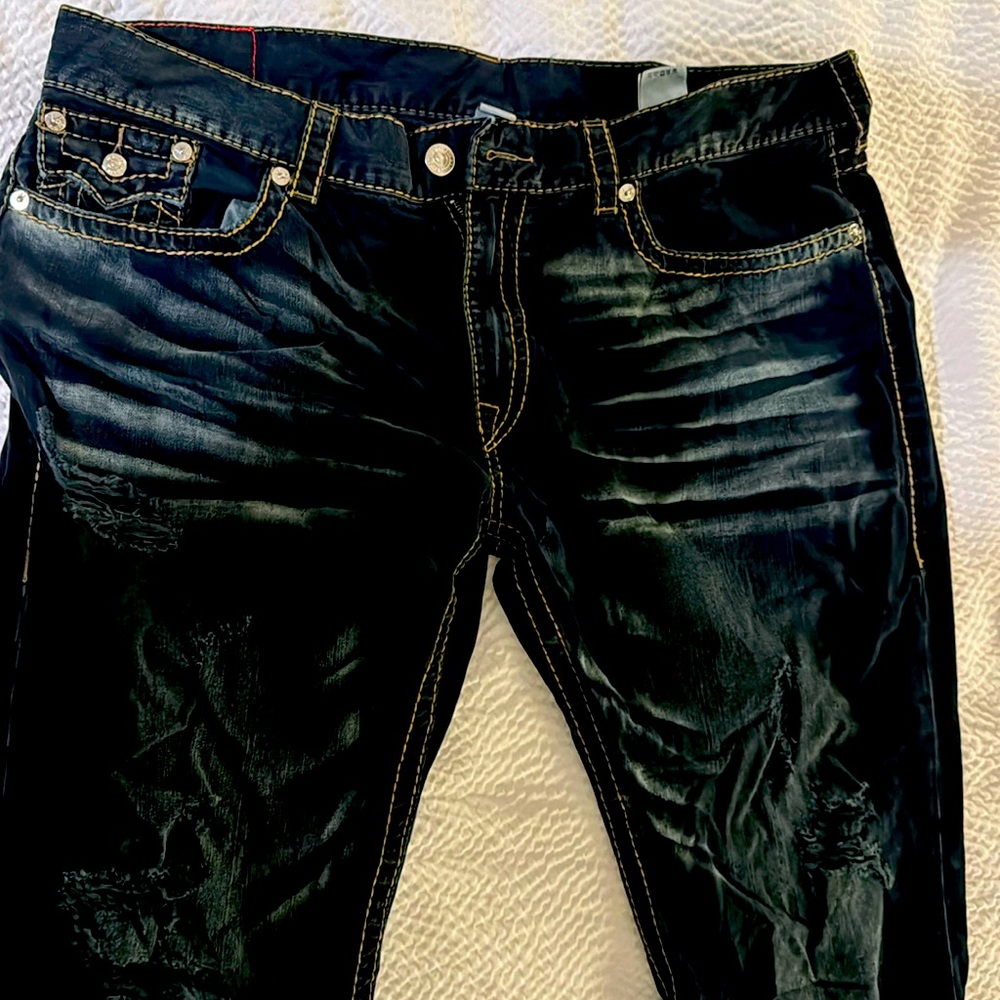 One pair of true religion, jeans, men’s worn one time size 44
